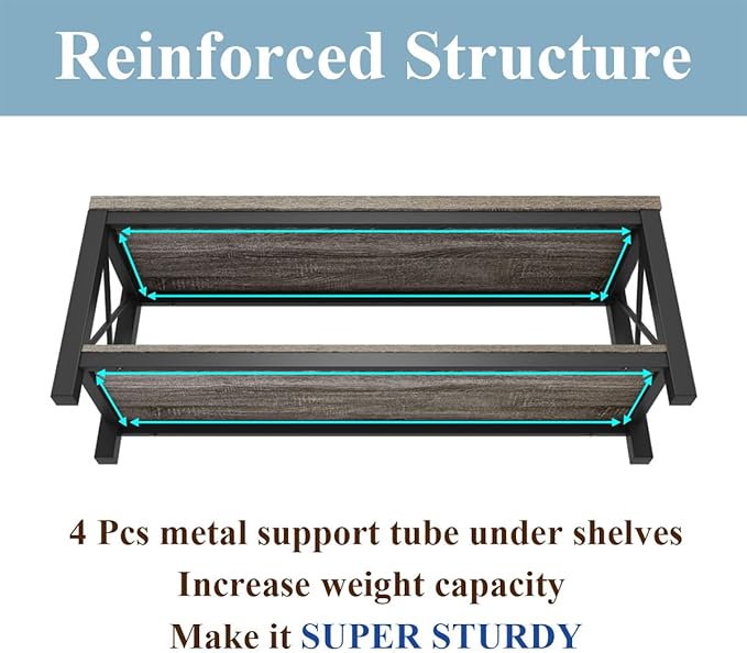 BON AUGURE Entryway Bench with Shoe Storage, 47" Modern Industrial Wood & Metal Hallway Bench for Mudroom, Living Room in Dark Grey Oak