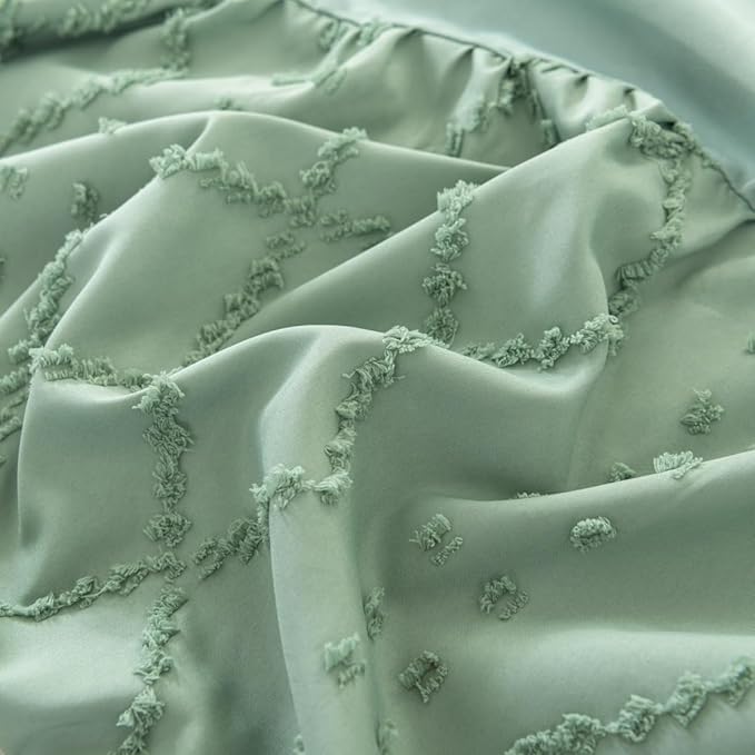 Bed Skirt Full Size Ruffled Bed Skirt with Split Corners, 14 Inch Drop Dust Ruffle Bed Skirts with Platform, Boho Tufted Shabby Chic Full Size Bed Skirts, Sage Green