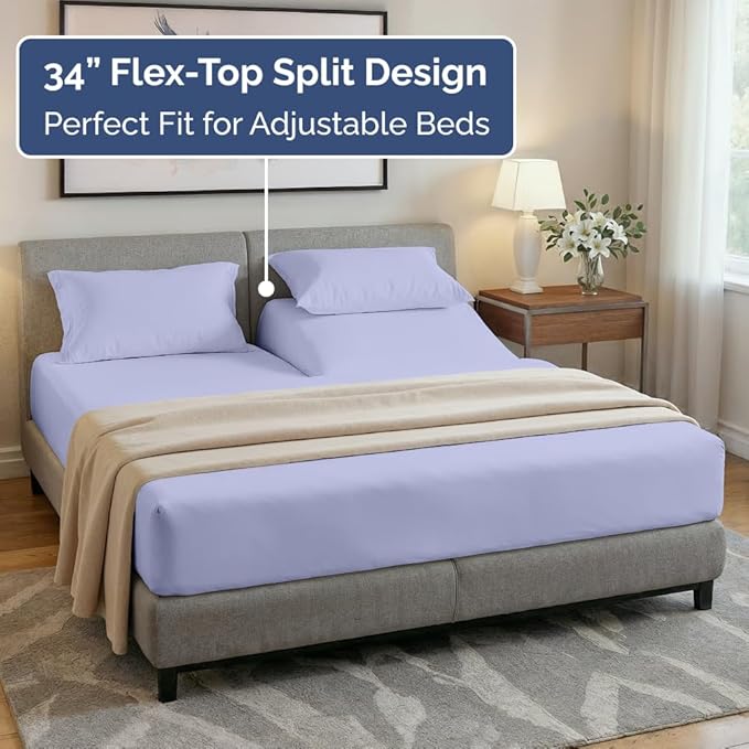 Flex Top Split Head King 4 Piece Sheet Set - Soft, Breathable & Cooling Bed Sheets Set - Hotel Luxury Bedding for Women & Men with Deep Pockets - Wrinkle Free & Fade Resistant - Oeko-Tex - Lavender