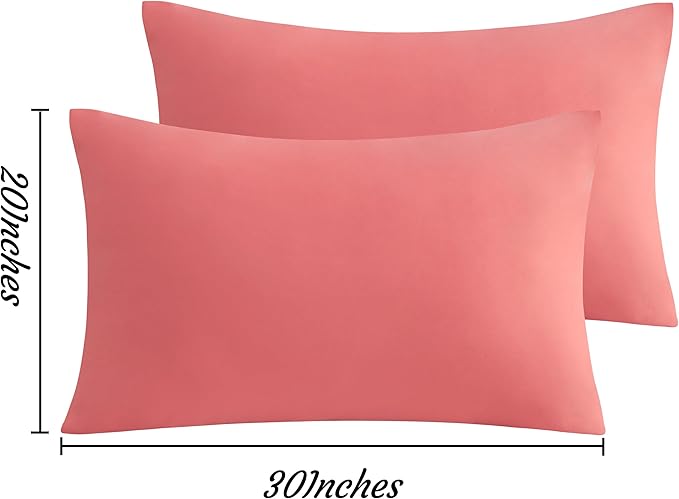 NTBAY Queen Pillow Cases Set of 2, 2 Pack Brushed Microfiber 20x30 Pillow Cases, Soft, Wrinkle, Fade, Stain Resistant Coral Pink Pillow Cases with Envelope Closure, 20x30 Inches, Coral Pink