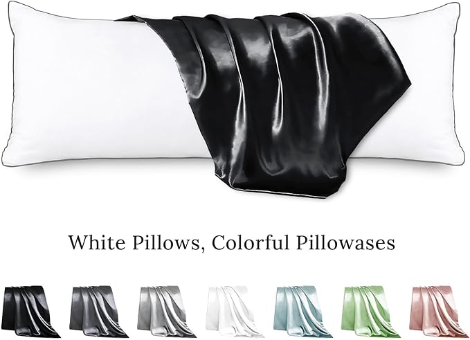 HUXMEYSON Body Pillow with Satin Pillowcase, Body Pillow for Adults, Removable Cover, Black (20"x54")