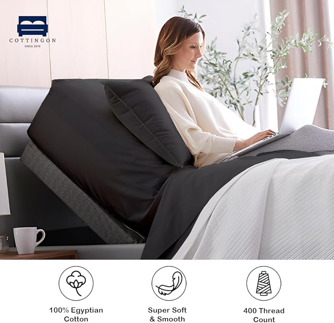 Cottingon 1 Piece Top Split King Fitted Sheet Only for Adjustable beds, Premium 100% Egyptian Cotton, 34 Inches Half Split Flex Head Bottom Sheet for Sleep Number Beds 16" Deep Mattress, Dark Grey