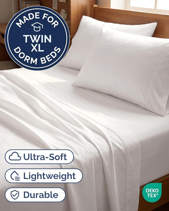 Twin XL 4 Piece Sheet Set - Comfy, Breathable & Cooling - Soft Hotel Luxury Bedding for Women, Men, Kids, Teens and Children - 1 Flat & 1 Fitted Sheet & 2 Pillowcases with Deep Pockets - Antique White