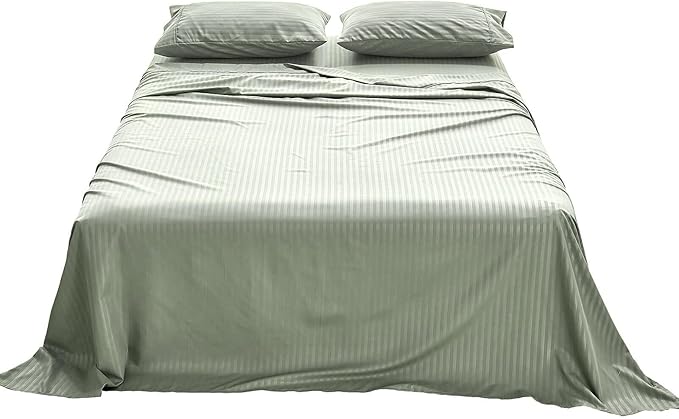 Kingnex Striped Sofa Bed Sheets Queen for Sleeper Sofa Bed Soft Double Brushed 4 Piece Bedding Pillowcase Set (60"x74"x6") Sage