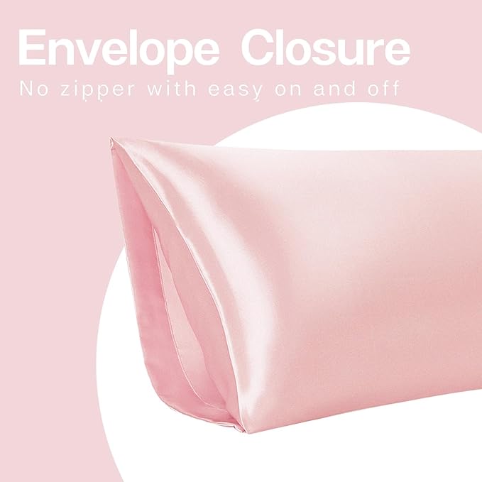 MR&HM Satin Body Pillow Cover, Soft and Breathable Body Pillow Case with Envelope Closure, Cooling and Silky Long Pillowcase for Hair and Skin,Grey (20x54, Light Pink)