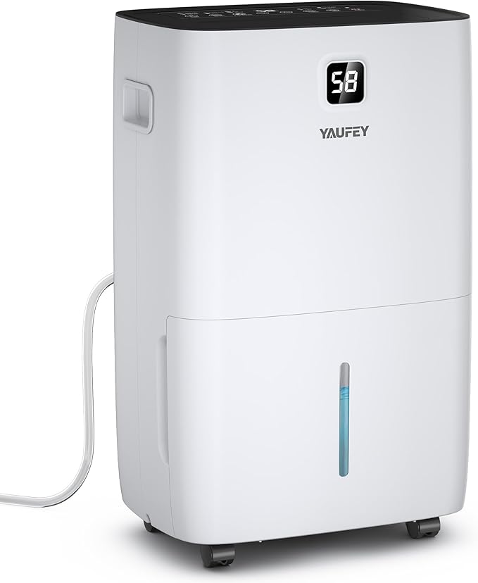 Yaufey 150 Pints Dehumidifier for Home, Basement and Large Room up to 7000 Sq. Ft., with Drain Hose, Timer, Intelligent Humidity Control and Large Water Tank