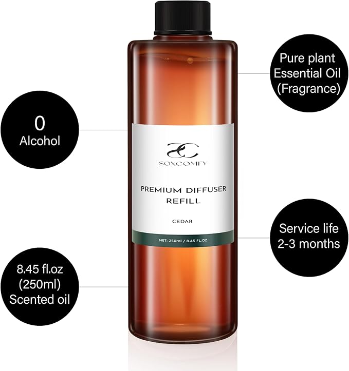 Diffuser Oil Refill, 250ml / 8.45 fl oz, Cedar - Reed & Aromatherapy Diffuser Oil, Long-Lasting Home Fragrance, Eucalyptus, Cedar & Sandalwood Notes