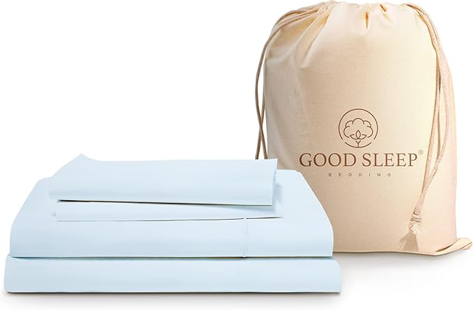 Good Sleep Bedding 100% Egyptian Cotton Queen Sheet Set, 4 Piece Silky Sateen Weave, Bed Sheets Queen Size, Ultra-Soft & Durable Hotel Luxury, 16" Queen Sheet Set Deep Pocket - Light Blue