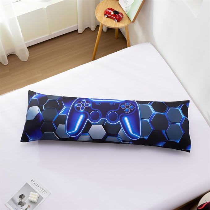 NTBED 3D Gaming Body Pillow Cover Game Console Microfiber Pillowcase with Envelope Closure for Kids Boys Adults,(20"x54",Blue)