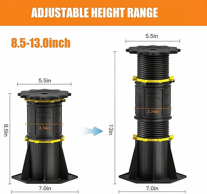 4 Pcs Adjustable Bed Support Legs 8.5-13 Inch, 4400LBS Heavy Duty No Drill Bed Frame Center Support, Anti-Wobble Bed Slats Support for Wooden Slats/Bed Base (8.5-13 inch (4pcs))