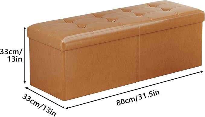 JIUYOTREE 31.5 Inches Ottoman with Storage Bench, Foldable Footstool, Ottoman Foot Rest, End of Bed Bench, Multi-Functional Seat, Storage Chest for Living Room, Bedroom, Entryway (Retro Brown)