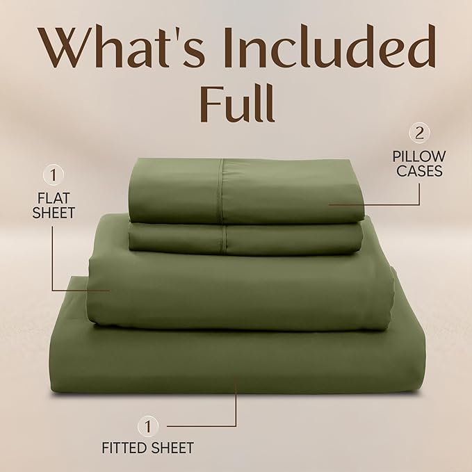 Utopia Bedding Full Size Sheet Set – 4 Piece Bed Sheets, Soft and Breathable Microfiber, Includes 1 Fitted Sheet, 1 Flat Sheet and 2 Pillowcases – Oeko Tex (Olive)