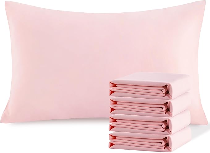 NTBAY Queen Pillowcase Set - 4 Pack Brushed Microfiber 20x30 Pillowcases - Soft, Wrinkle-Free, Fade-Resistant, Stain-Resistant, Blush Pink Pillowcases with Envelope Closure - 20x30 Inches, Blush Pink