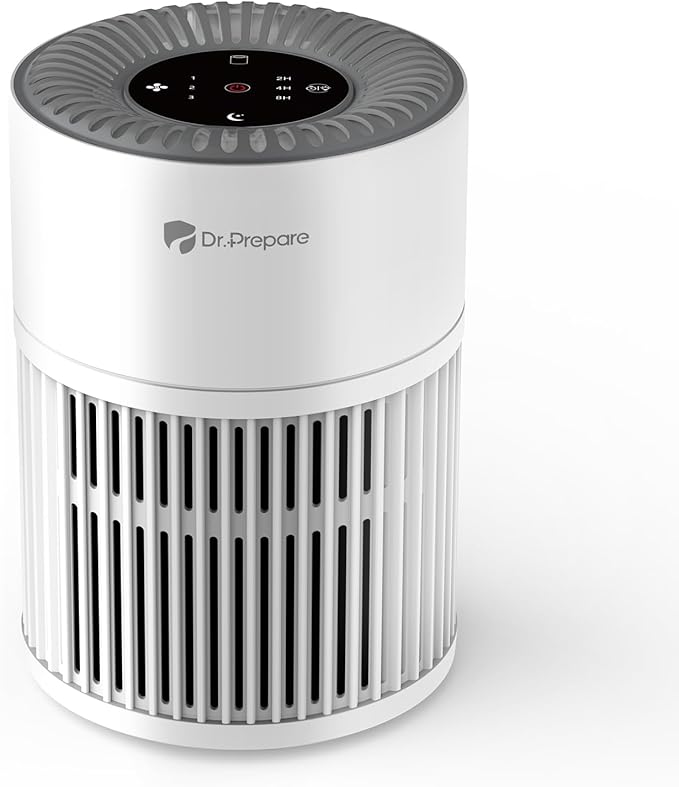 Dr.Prepare Air Purifiers for Bedroom - Covers Up to 1075 ft² - H13 HEPA Washable Filter with 15 dB Sleep Mode & Night Light, 360°Air Inlet, 3 Timer - Quiet Air Cleaner For Pets, Home, Office,Baby Room