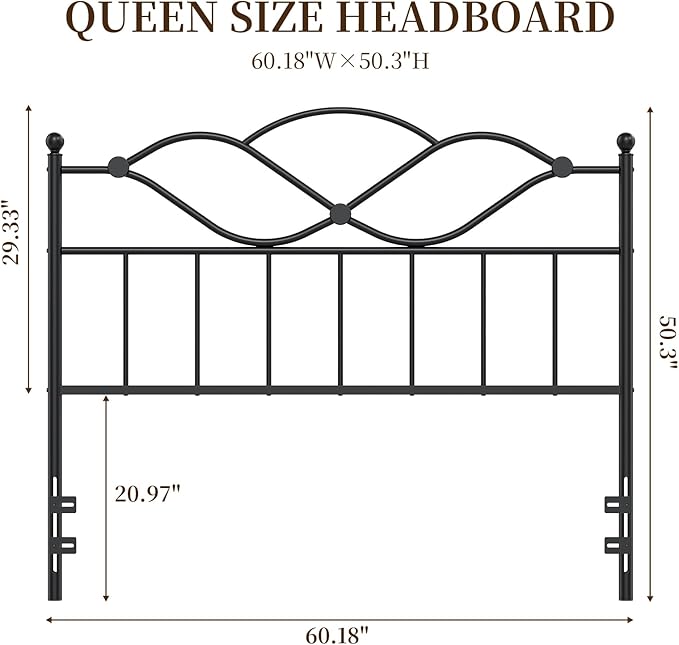 Elephance Queen Size Headboard Only,Vintage Platform Headboard for Queen Size Bed Frame Country Style, Height Adjustable,Sturdy and Stable, Easy Assembly, Sand Black
