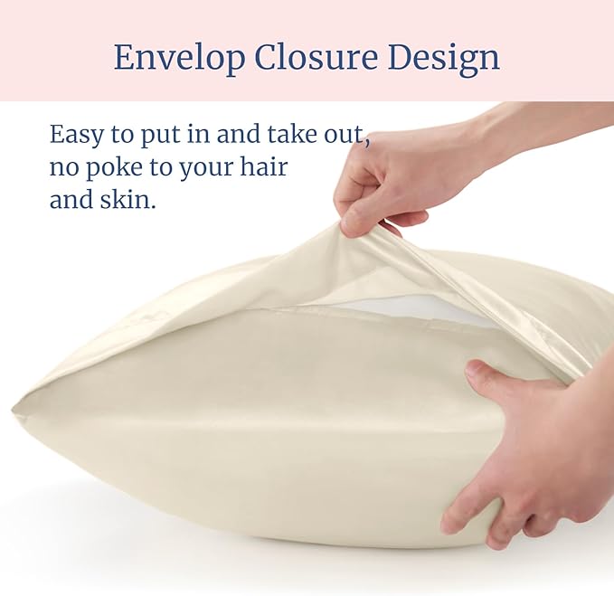 BEDELITE Satin Pillowcase for Hair and Skin, Super Soft and Cooling Similar to Silk Pillow Cases 2 Pack with Envelope Closure, Gift for Women Men(20"x40" King Size, Beige)