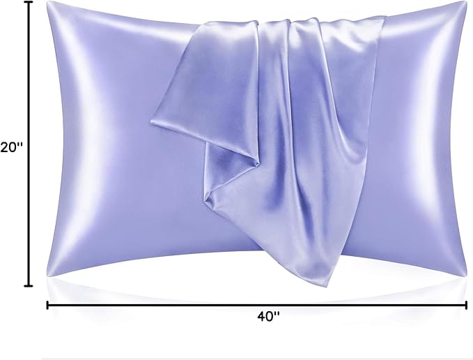 BEDELITE Satin Pillowcase for Hair and Skin, Super Soft and Cooling Similar to Silk Pillow Cases 2 Pack with Envelope Closure, Gift for Women Men(20"x40" King Size, Lilac)