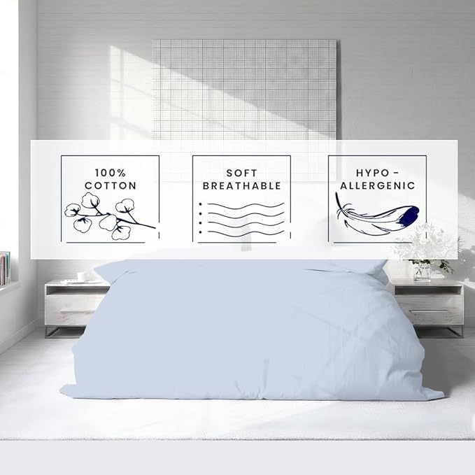 Kotton Culture 1 Pc Duvet Cover Queen Size/Full Size-100% Egyptian Cotton 600 Thread Count Ultra Soft Premium Durable Comforter Cover Zipper Closure & Corner Ties- (Sky Blue, 90" X 90")
