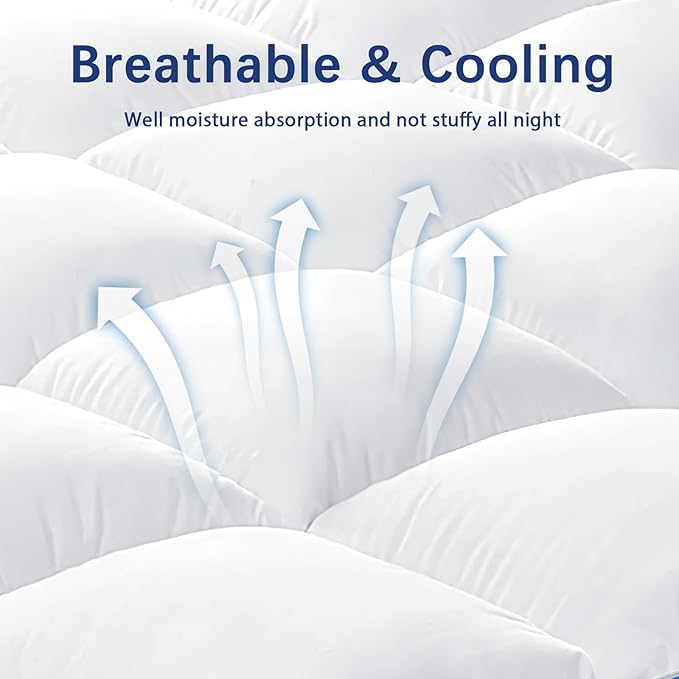 CYMULA California King Mattress Topper, Cooling Mattress Pad Cover, Extra Thick Pillow Top Mattress Topper with 8-21 Inch Elasticated Deep Pockets, Plush Down Alternative Fill Mattress Protector