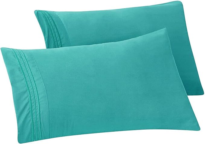 Elegant Comfort Solid Pillowcases 1500 Premium Hotel Quality Microfiber - Smooth Weave, Wrinkle and Stain Resistant, Easy Slip-On, 2-Piece Set, King Pillowcase, Turquoise