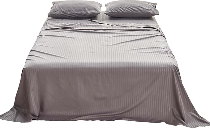Kingnex Striped RV King Sheets Set for 72 x 80 Camper Bed with up to 15 Deep Soft Brushed 1800 Microfiber 4 Piece Bedding Set 72x80 Grey