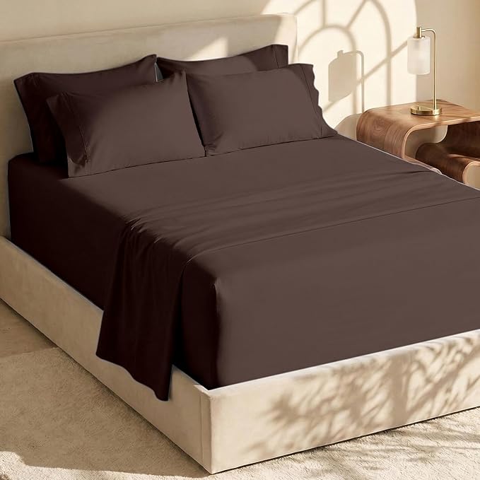 Hearth & Harbor Extra Deep Pocket King Size Sets - Fits Mattress 18-24 Inches Deep - Extra Deep Pocket Sheets - 6 Piece King Size - Brown