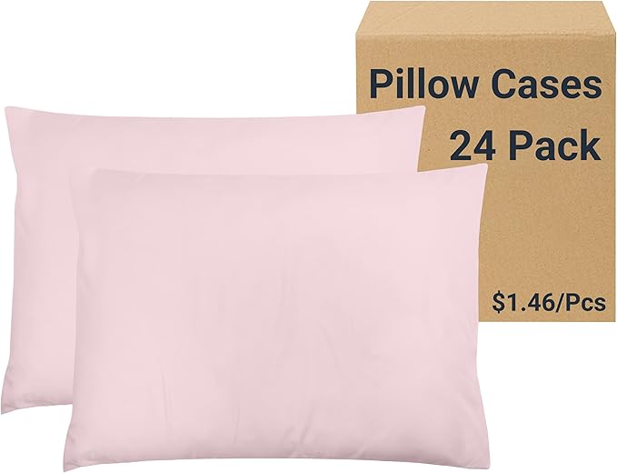 ZPECC Pillow Cases Bulk 24 Pack - Standard Pillowcases with Envelope Closure, Soft Brushed Microfiber Pillow Cover for Hotel Airb&bs Hospital Bedding Essential, Nude Pink