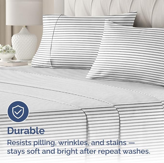 King Pillow Cases Set of 2 - Ultra Soft Hotel Quality Pillowcase Covers - Comfy, Cozy & Wrinkle Free - Shrinkage and Fade Resistant - Machine Washable Pillow Protectors - 2 Piece Set - Grey Stripes 2