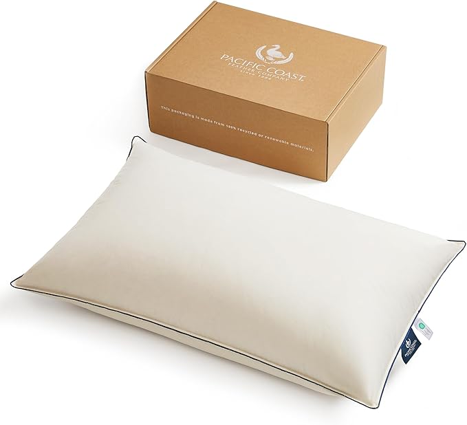 Pacific Coast Down Pillow, Luxury Hotel Collection Bed Pillow for Sleeping, King Size of 1, 100% Organic Cotton Shell, 650 Fill Power, Medium Pillows, Suit for Back Sleepers