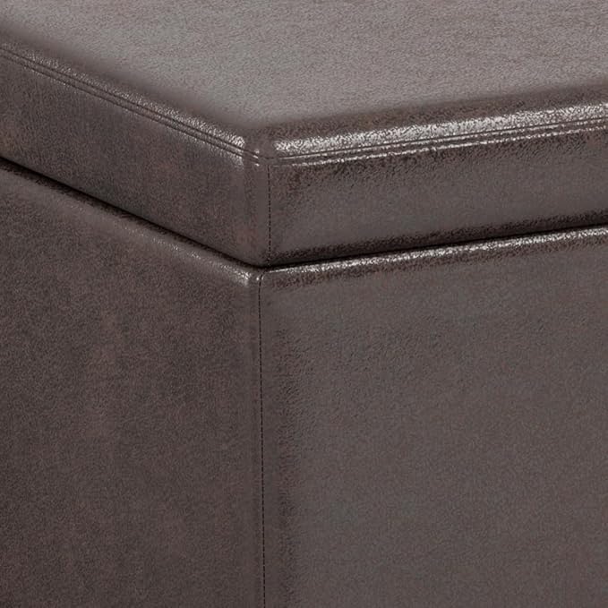SIMPLIHOME Avalon Extra Large Storage Ottoman Bench - 54 inch Wide Upholstered Vegan Leather Rectangular Lift-Top Ottoman in Distressed Brown, Contemporary Bench for Living Room with Hidden Storage