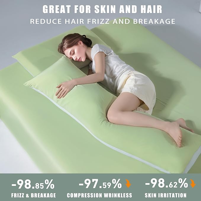 TELUS Cooling Body Pillow Case, Silky Soft Breathable Pillowcase with Envelope Close, Stay Cool All Night Pillow Cover for Hot Sleepers and Night Sweats, 20x54 Inch, Green
