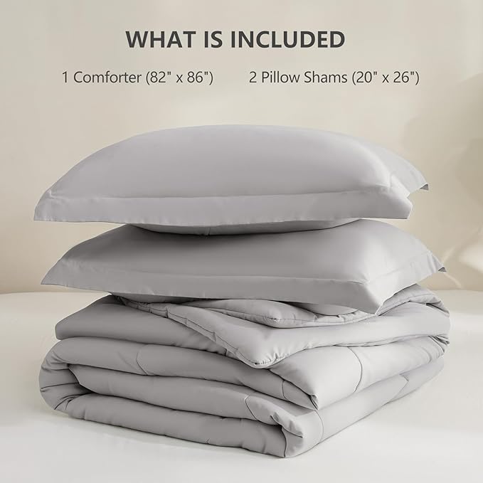 CozyLux Full Size Comforter Sets - 270GSM French Grey Bedding Sets for All Seasons, 3 Pieces Box Stitched Bed Set with 1 Down Alternative Comforter and 2 Pillow Shams, Soft, Lightweight, Breathable