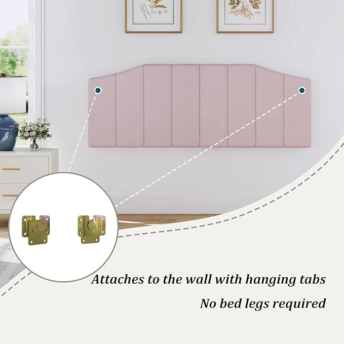 Furpopup Velvet Queen Size Headboard, Upholstered Headboard Queen/Full Size Wall Mount and Bed Frame Mount, Featuring High-Density Sponge Padding Luxury Texture Easy Assembly Comfort Style-Pink