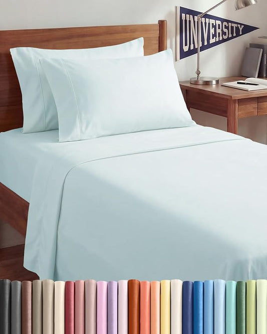 Twin XL 4 Piece Sheet Set - Comfy Breathable & Cooling - Hotel Luxury Bedding for Women, Men, Kids, Teens & Children - 1 Flat & 1 Fitted Sheet & 2 Pillowcases w/ Deep Pockets - Wrinkle Free - Ice Blue