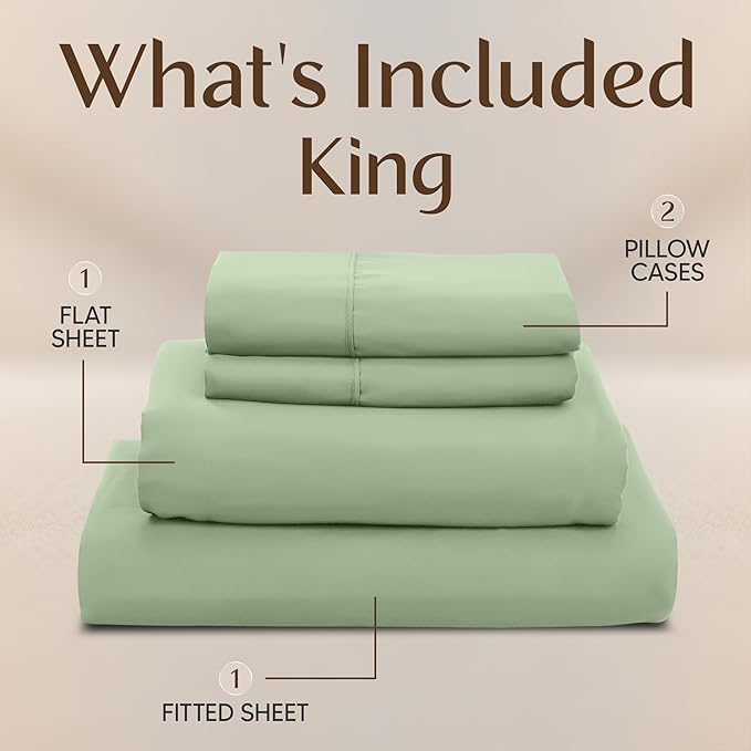 Utopia Bedding King Size Sheet Set – 4 Piece Bed Sheets, Soft and Breathable Microfiber, Includes 1 Fitted Sheet, 1 Flat Sheet and 2 Pillowcases – Oeko Tex (Sage)