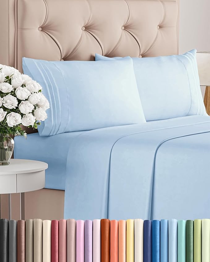 Full Size 4 Piece Sheet Set - Comfy Breathable & Cooling Sheets - Hotel Luxury Bed Sheets for Women and Men - Deep Pockets, Easy-Fit, Soft and Wrinkle Free Sheets - Light Blue Oeko-Tex Bed Sheet Set