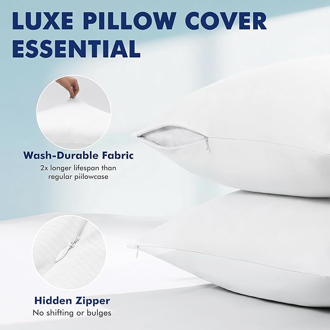 Elegear Cooling Pillow Cases for Hot Sleepers, Silver Infused Cooling Pillowcase Instantly Cool Q-Max>0.5, Soft Silky Pillowcases for Hair & Skin, Zipper Anti Acne Pillowcases Set of 2-Standard, White