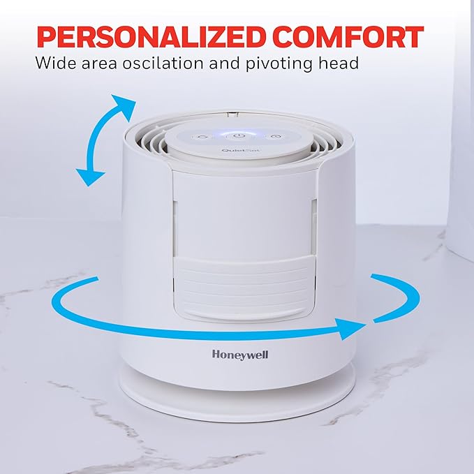 Honeywell QuietSet™ Personal Sleep Fan Noise Machine with Pink Noise, 3 Speeds, Adjustable Head, Nightstand and Bedside Fan, White, HTF300W