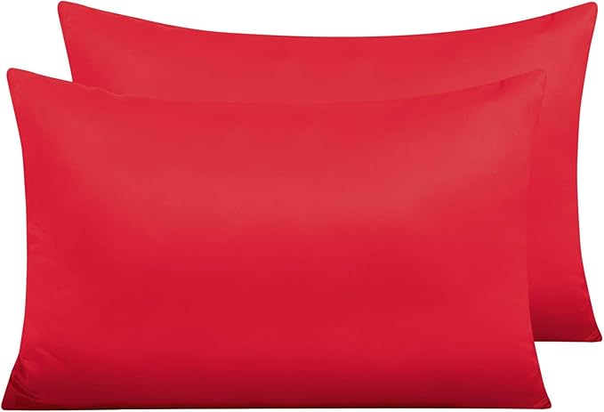 NTBAY Zippered Satin Pillow Cases for Hair and Skin, Luxury Queen Hidden Zipper Pillowcases Set of 2, 20x30 Inches, Red