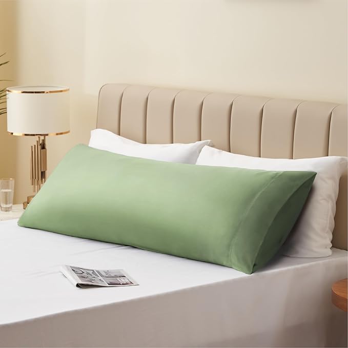 BEDELITE Body Pillow Cover, Rayon Made from Bamboo, Cooling Body Pillow Pillowcase for Hot Sleepers and Night Sweats, Breathable & Silky Soft Full Long Pillow Case Cover (Sage Green, 20x54 Inches)