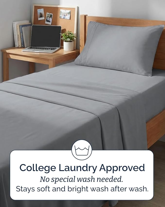 Twin XL 4 Piece Sheet Set - Comfy, Breathable & Cooling - Soft Hotel Luxury Bedding for Women, Men, Kids, Teens and Children - 1 Flat & 1 Fitted Sheet & 2 Pillowcases with Deep Pockets - Steel Blue