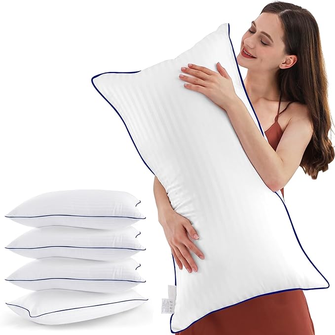 SEMZSOM Bed Pillows for Sleeping, King Size Pillows Set of 4 Luxury Hotel Pillows with Soft Fluffy Down Alternative Filling for Back, Stomach and Side Sleepers