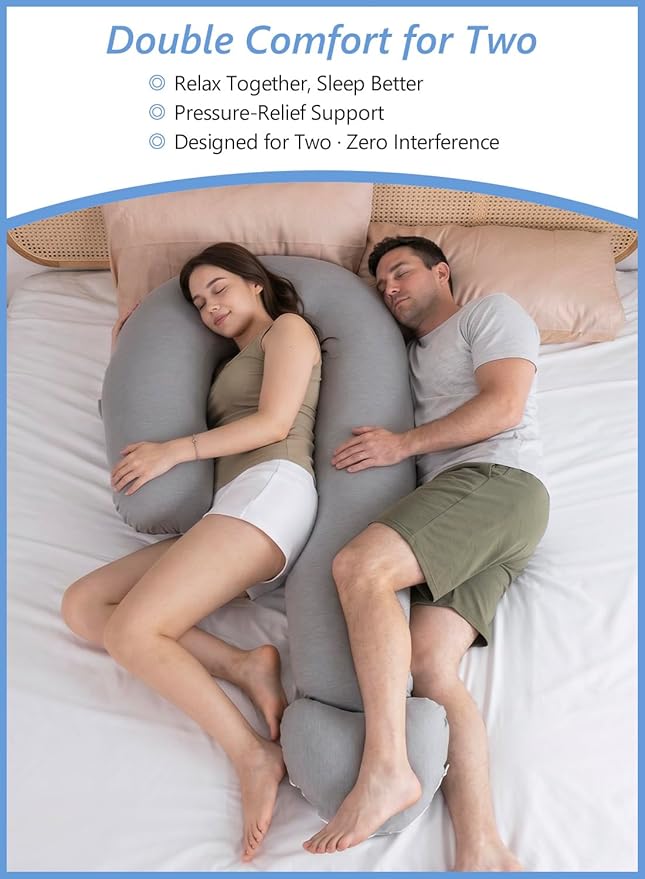 Meiz Question Mark Body Pillow for Adults & Couples - Silky Soft Cover, Cooling Full Body Support for Side Sleepers, Back & Pregnancy, with Detachable Heart Hugging Pillow, Gray