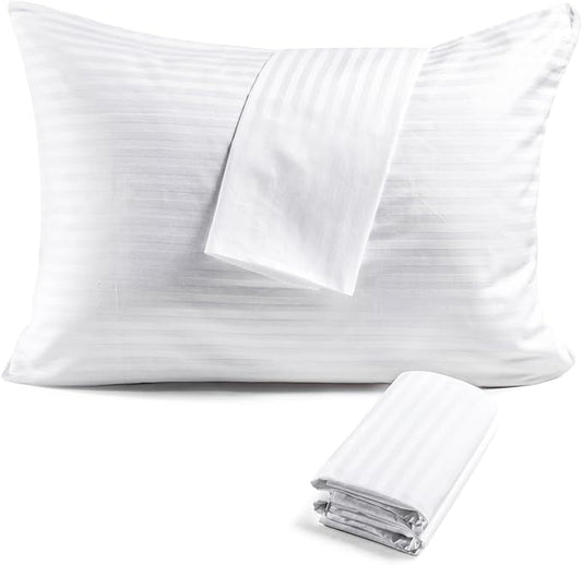 FAUNNA 600TC 100% Cotton Pillow Protectors, Queen Size (20x30), 6 Pack, Oeko-TEX Certified, Hotel Grade Pillow Cover with Silent Zipper, Zip Up Pillow Cases, White