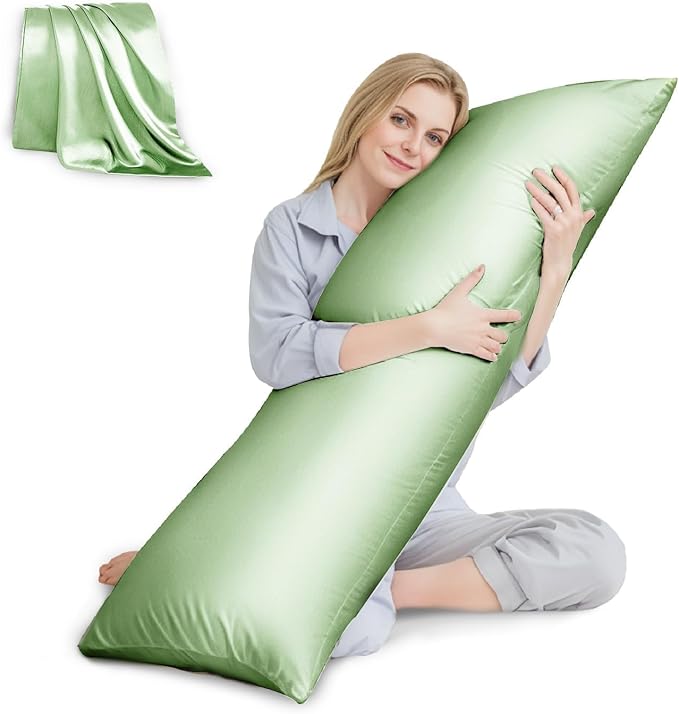 HUXMEYSON Body Pillow with Satin Pillowcase, Body Pillow for Adults, Removable Cover, Green (20"x54")