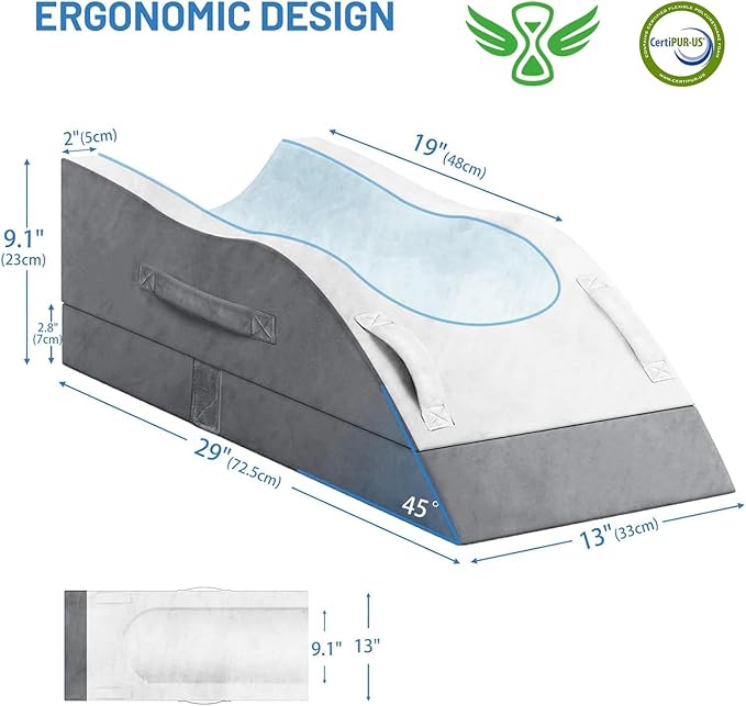 Leg Elevation Pillows, Wedge Pillow for After Surgery, Memory Foam Leg Support Adjustable, Comfort Care for Back Knee Hip Ankles Pain, Knee Pillow for Sleeping Blood Circulation Dark Grey & White