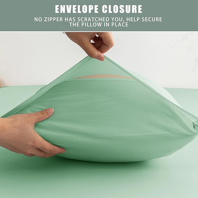 TELUS Cooling Pillowcases Standard Size 2-Pack, Silky Soft Breathable Pillow Case with Envelope Close, Stay Cool Pillow Cover for Hot Sleepers and Night Sweats, 20x26 Inch, Green