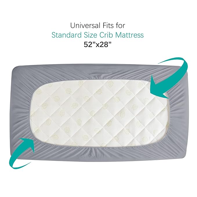 2 Pack Crib Mattress Protector Sheets, Fitted Waterproof Mattress Pad Cover, Noiseless & Machine Wash 100% Absorbent Crib/Toddler Mattress Protector Sheet Quilted, White & Gray, 52" x 28"