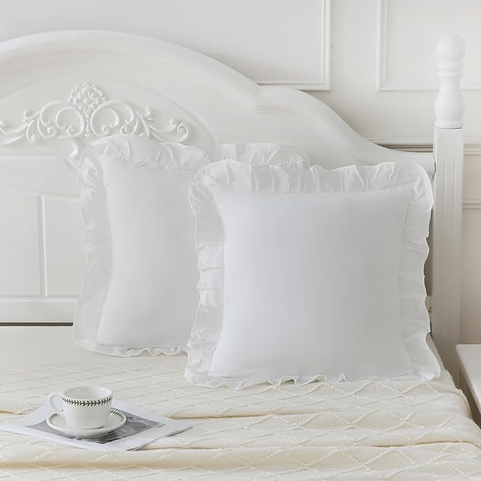 Merryword White Pillowcases 18x18, Throw Pillow Covers Pack of 2, Ruffle Pillowcase Cushion for Couch Sofa Bedroom
