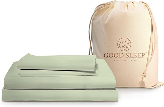 Good Sleep Bedding California King Sheets, 4 Piece, 100% Egyptian Cotton Cal King Sheets, Sateen Weave Bed Sheets, Ultra-Soft, 16" California King Sheet Sets Deep Pocket - Sage